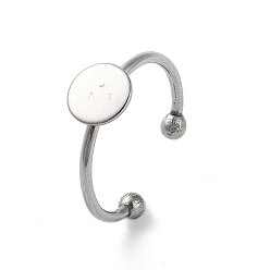 Нержавеющая Сталь Цвет Не тускнеет регулируемые 304 кольца для пальцев из нержавеющей стали, латунная фурнитура платформы для кольца, плоско-круглые, цвет нержавеющей стали, размер США 8 1/2 (18.5 мм), лоток: 8 mm.