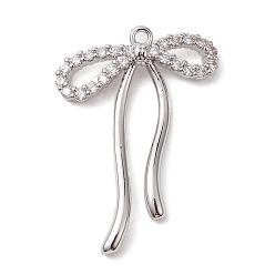 Платина Покрытие стойки латунь микропаве прозрачные подвески из кубического циркония, долговечный, без свинца и без кадмия, бантом, платина, 28x20x3 мм, отверстие : 1.2 мм