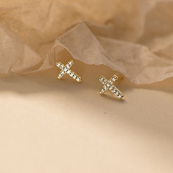 Золотой 925 серьги-гвоздики из стерлингового серебра с прозрачным кубическим цирконием, крестик, золотые, 8x6.8 мм