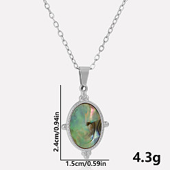 Нержавеющая Сталь Цвет 304 ожерелья с геометрическим овальным кулоном из натуральной ракушки пауа из нержавеющей стали, цвет нержавеющей стали, кулон: 2.4x1.5 см