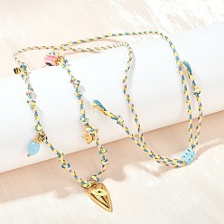 Настоящее золото 18K 304 подвеска в виде сердца из нержавеющей стали с желтой эмалью, регулируемые ожерелья из хлопкового шнура, со стеклом и лэмпворком, ионное покрытие (ip), реальный 18 k позолоченный, 30.31 дюйм (77 см)