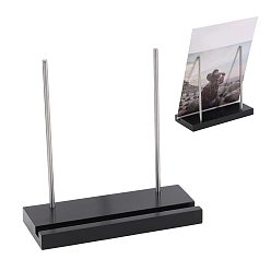 Black Wood Vinyl Record Slotted Display Stands with Stainless Steel Support, Rectangle, Stainless Steel Color, Black, 9x20x20cm