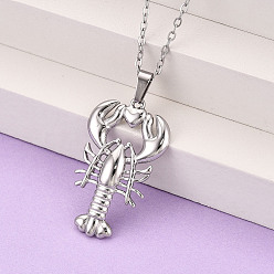 Нержавеющая Сталь Цвет 304 подвесные из нержавеющей стали ожерелья, омар, не тускнеет, цвет нержавеющей стали, 17.72~18.11 дюйм (45~46 см)