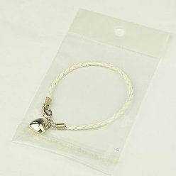 White PU Leather Braided Charm Bracelets, with CCB Plastic Pendants and Alloy Lobster Claw Clasps, White, 180mm