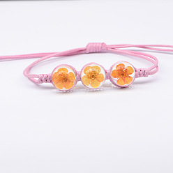 Золотистый Прозрачные стеклянные плоские круглые бусины из сушеных цветов, плетеные браслеты из бусин, плетеные браслеты из вощеного шнура для женщин, золотые, 5.91~11.81 дюйм (15~30 см)