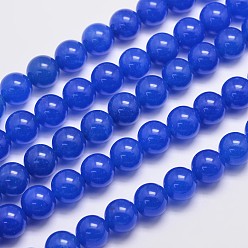 Синий Натуральные и крашеные нити шарик Malaysia нефрита, круглые, синие, 12 мм, отверстие : 1.0 мм, около 31 шт / нитка, 15 дюйм
