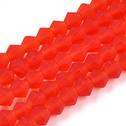 Красный Имитировать нити бус из матового стекла из австрийского хрусталя, класс АА, граненые двухконусные, красные, 4.5x3.5~4 мм, отверстие : 1 мм, около 80~85 шт / нитка, 30~32 см