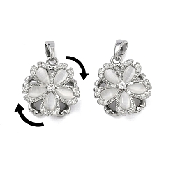 Платина Вращающиеся подвески из латуни с микропаве и кубическим цирконием, с кошачий глаз, долговечный, , платина, 17x15.5x6.5 мм, отверстие : 5x2.5 мм