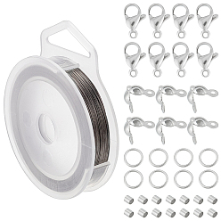 Нержавеющая Сталь Цвет Набор для самостоятельного изготовления бисерных украшений, включить латунные обжимные бусины, 304 из нержавеющей стали советы шарик, застежка когтя омара, Кольца прыжок, Проволока для тигра, цвет нержавеющей стали, провода: 0.3 mm, 100м / комплект