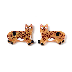 (932FM) Темно-синий аква-матовый с подкладкой Печатные непрозрачные бусины из смолы, кот с узором из монет, темно-золотистые, 31x37x6 мм, отверстие : 1.5 мм