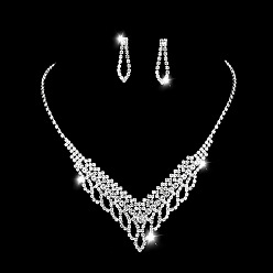 Платина Комплекты из серег и ожерелий из сплава со стразами в форме капли, платина, 310 мм и 27x8 мм