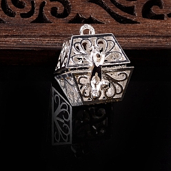 Серебро Подвески из бисера из сплава, подвески в полой клетке с шестигранной головкой, серебряные, 25x22 мм