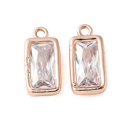 Розовое Золото Латунные микро проложить кубического циркония подвески, прямоугольные, стойки покрытие, долговечный, розовое золото , 12.5x6x3 мм, отверстие : 1.2 мм