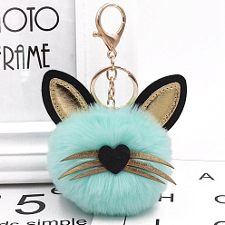 Сэнди Коричневый Брелок пом пом мяч, подвесное украшение для рюкзака из искусственной кожи, форма кошки, песчаный коричневый, 12x8 см