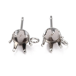 Stainless Steel Color Non-Tarnish 304 Stainless Steel Stud Earring Settings, Prong Earring Settings, with Loop, Flat Round, Stainless Steel Color, Fit for 7mm Rhinestone, 9x6mm, Hole: 1.8mm, Pin: 0.8mm