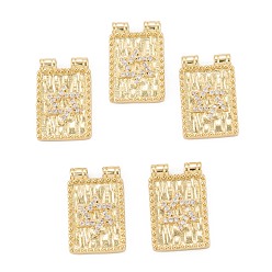 Golden Brass Micro Pave Cubic Zirconia Pendant, Long-Lasting Plated, Rectangle with Star, Golden, 20.5x13x2mm, Hole: 1.8mm