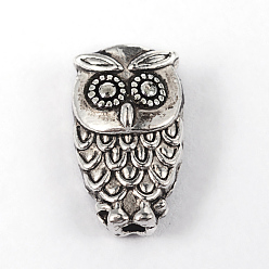 Antique Silver Tibetan Style Alloy Beads, Owl, Cadmium Free & Lead Free, Antique Silver, 10x6x3.5mm, Hole: 1mm