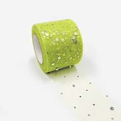 Green Yellow Glitter Sequin Deco Mesh Ribbons, Tulle Fabric, Tulle Roll Spool Fabric For Skirt Making, Green Yellow, 2 inch(5cm), about 25yards/roll(22.86m/roll)