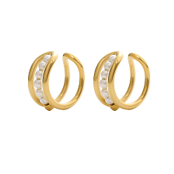 Настоящее золото 14K 304 Серьги-манжеты из нержавеющей стали с жемчугом из ракушек для женщин, ионное покрытие (ip), долговечный, реальный 14 k позолоченный, 16x7 мм