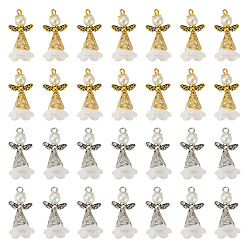 (52) Непрозрачная лаванда 60 шт. 2 Цветные подвески-ангелы из матового акрила, со стеклянными жемчужными бусинами и крылышками из сплава в тибетском стиле, разноцветные, 30x14x13.5 мм, отверстие : 2 мм, 30 шт / цвет