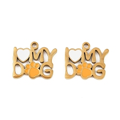 Оранжевый 304 нержавеющей стальной эмали подвески, ионное покрытие (ip), золотые, слово я люблю свою собаку, оранжевые, 13.5x15.5x1.5 мм, отверстие : 1.5 мм