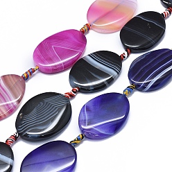 (52) Непрозрачная лаванда Натуральный полосатый агат / полосатые агатовые бусы, окрашенная и подогревом, твист, разноцветные, 38~42x28~30x6~8 мм, отверстие : 2~2.5 мм, около 8 шт / нитка, 15.3 дюйм ~ 15.9 дюйм (39~40.5 см)