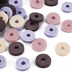 Coconut Brown 4 Colors Handmade Polymer Clay Beads, Heishi Beads, Disc/Flat Round, Coconut Brown & Bisque & Flamingo & Medium Purple, 8x0.5~1.5mm, Hole: 2mm, about 11500pcs/1000g