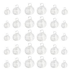Silver 30Pcs Lantern Iron Wire Pendants Set, with 1pc Silver Polishing Cloth, Spiral Bead Cage, Silver, 30pcs/bag