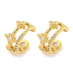 Настоящее золото 18K Женские серьги-манжеты из латуни с микропаве и прозрачным цирконием, звезда, реальный 18 k позолоченный, 14x7.5 мм