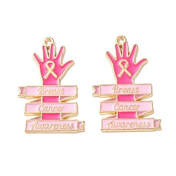 Book Эмалевые подвески из цинкового сплава с лентой для повышения осведомленности о раке груди, книга, 30x19.5x1.5 мм, отверстие : 1 мм