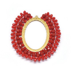 (123L) Белый крем непрозрачный блеск Большие кулоны ручной работы, со стеклянными бусинами и золотистыми тонами 304 из нержавеющей стали, овальные, огнеупорный кирпич, 50~55x46~47x4 мм, отверстие : 0.8 мм