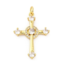 Настоящее золото 18K Латунные микро проложить кубического циркония подвески, крест прелести, стойки покрытие, прочное покрытие, без кадмия и без свинца, с целью перехода в кольце, реальный 18 k позолоченный, 27.5x20x4 мм, отверстие : 3 мм