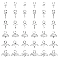 Нержавеющая Сталь Цвет 112 шт. 6 стили 304 и 201 нержавеющая сталь чашка жемчужные штифты скобы булавки подвески, за половину пробурено бисера, цвет нержавеющей стали, 7~10.5x3~7.5 мм, отверстие : 0.7~2 мм, 112 шт / коробка