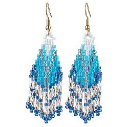 Темно-Голубой 3пара 304 серьги-подвески из нержавеющей стали в стиле бохо, со стеклянными бусинами, золотые, глубокое синее небо, 68x30 мм