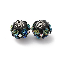 Черный Круглые бусины из смолы ручной работы из Индонезии, со сплавочной фурнитурой со стразами, круглая с цветком, чёрные, 19~19.5x17.5 мм, отверстие : 1.8 мм