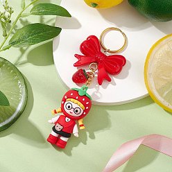 Bowknot Брелок из ПВХ пластика и акрила, 304 фурнитура из нержавеющей стали, железа отделились брелоки, клубника с бантом, мультфильм девочка, бантом, 134 мм