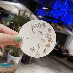 Платиновый & Золотой 7 пары антикоррозийных изысканных комплектов серег-гвоздиков из сплава с латунной булавкой для девушек и женщин, разнообразные, платиной и золотом, Размер упаковки: 75x75 mm