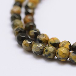 Yellow Faceted Natural Fire Crackle Agate Beads Strands, Round, Dyed & Heated, Yellow, 4mm, Hole: 0.8mm, about 90~92pcs/strand, 14 inch(35.6cm)