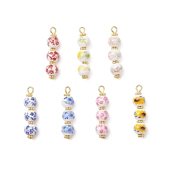 Золотой Подвески из фарфора и керамики с цветочным принтом ручной работы, круглые, разноцветные, золотые, 33.5x8 мм, отверстие : 3x2.5 мм