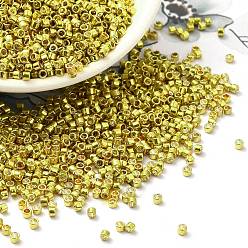 с Золотистым Покрытием Гальванизируйте стеклянных шариков семени, металлических цветов, цилиндр, с золотым покрытием, 2x1.5 мм, отверстие : 1 мм, Около 58967 шт / фунт