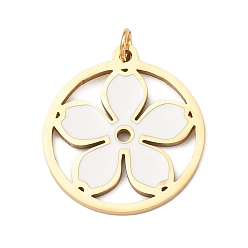 Золотой 304 подвески из нержавеющей стали, плоские круглые и цветочные подвески, с эмалью и кольцом для прыжков, золотые, 15.5x14.5x1 мм, отверстие : 1.5 мм