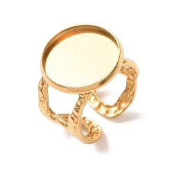 Golden Hammered 304 Stainless Steel Cuff Ring Components, Round Pad Ring Setting, Ion Plating(IP), Long-Lasting Plated, Golden, 13~18mm,18mm, Tray Size: 16mm