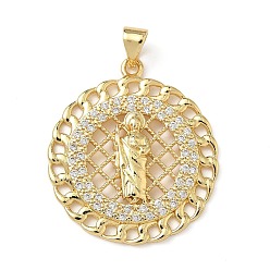 Настоящее золото 18K Латунные микро проложить кубического циркония подвески, стойки покрытие, святая дева с плоским круглым, без свинца и без кадмия, долговечный, реальный 18 k позолоченный, 30x26.5x3 мм, отверстие : 4.8x3.6 мм