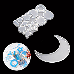 White DIY Moon/Star/Round Pendant Silicone Molds, Resin Casting Molds, for UV Resin, Epoxy Resin Wind Chime Craft Making, White, 207~240x140~162x7mm, 2pcs/sey
