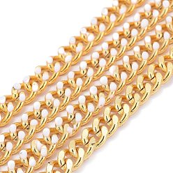 Белый Двухцветные латунные цепочки ручной работы, с эмалью и катушкой, несварные, долговечный, реальный 18 k позолоченный, белые, 6x5x1.2 мм, около 32.8 футов (10 м) / рулон