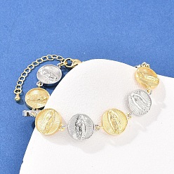 Real Gold Plated & Real Platinum Plated Плоская круглая цепочка с латунными звеньями в форме Девы Марии для женщин, стойки покрытие, долговечный, без свинца и без кадмия, два тона, настоящее золото и платина, 7-3/8 дюйм (18.8 см)