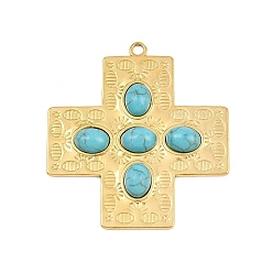 Cross Богемный стиль 304 нержавеющая сталь с подвесками из синтетической бирюзы, золотые, крестик, 46.5x42.5x4.5 мм, отверстие : 2.5 мм