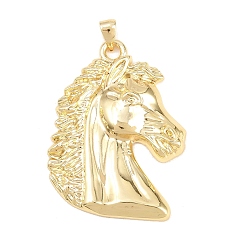 Real 18K Gold Plated Brass Pendants, Cadmium Free & Lead Free, Long-Lasting Plated, Rack Plating, Horse Charms, Real 18K Gold Plated, 38x28x6mm, Hole: 3x4mm