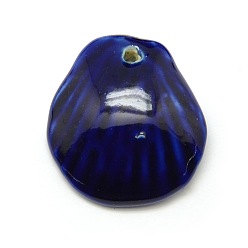 Темно-Синий Яркий остеклением фарфора керамические оболочки подвески нити, темно-синий, 27x25x6.5 мм, отверстие : 2 мм, около 10 шт / нитка, 6.5 дюйм