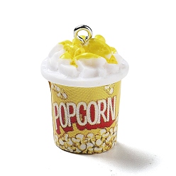 Popcorn Непрозрачные подвески смолы, миниатюрные 3d подвески в виде имитации продуктов питания с платиновыми железными петлями, попкорн, 26x18 мм, отверстие : 2 мм